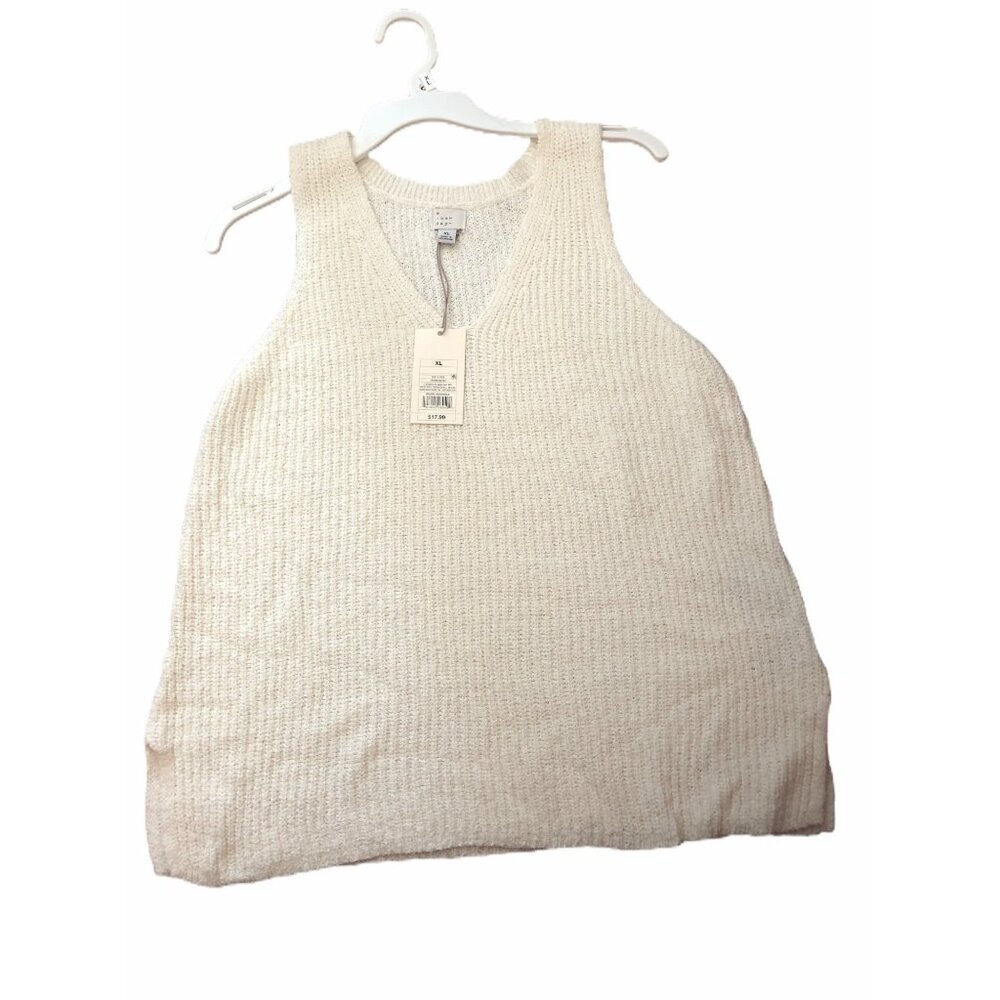A New Day Women's Sleeveless Relaxed Knit V-Neck Sweater Cream XXL‎ Cotton Blend